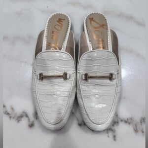 Sam Edelman White “Crocodile”Embossed Loafers